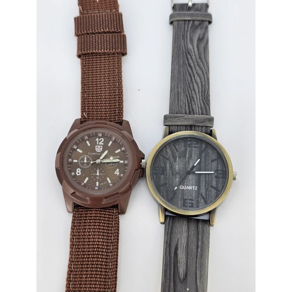 2X Men's Analog Watches 40MM Brown Gray Dial Brown Gray Bands‎ New Battery